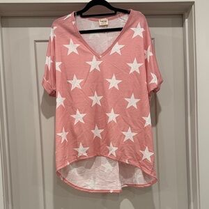 Hi/Lo Pink Star Short Sleeve V-Neck Tee